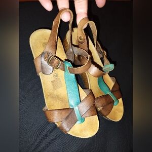 Lola Sabbia Size (36) US 6 Teal And Brown Quality Leather Sandals Adjustable